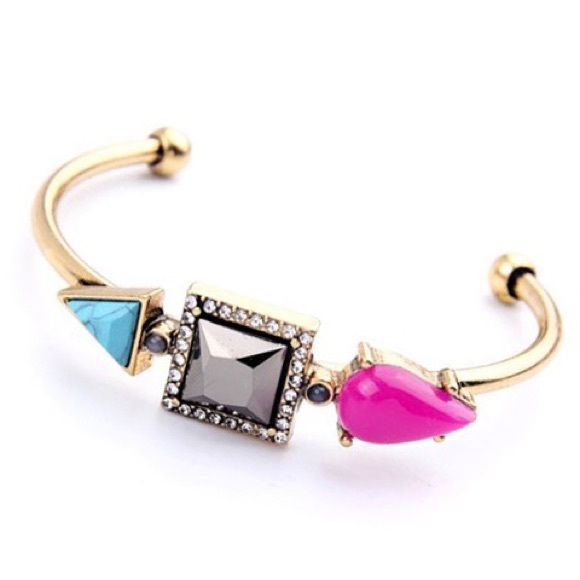 Multicolored Geometric Embellished Cuff Bracelet - Picture 6 of 7